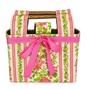 Greer handmade Floral Fabric Handbag Wooden Dowel Handles pink Cottagecore